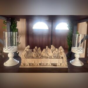 Elegant Set Of White Vintage Style Candle Holders